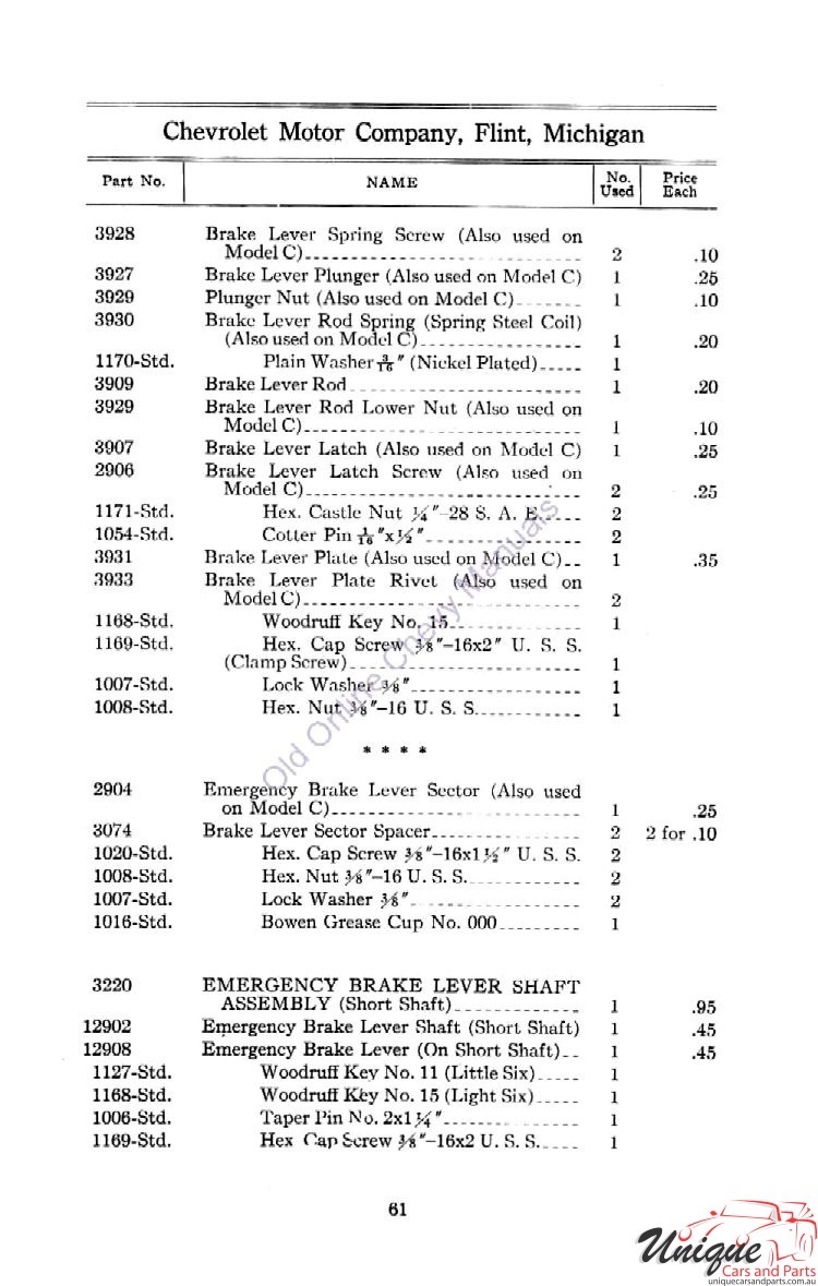 1912 Chevrolet Light and Little Six Parts Price List Page 36